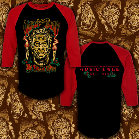 Nick Farrow's Marley Christmas on a Baseball Sleeved Tee